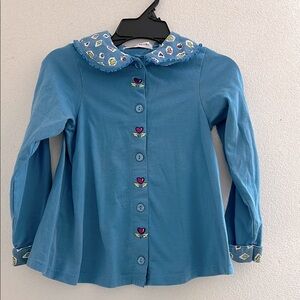 🦋Vintage blue Kids Shirt with Patterned Collar. Christie Brooks brand. Size L 6X